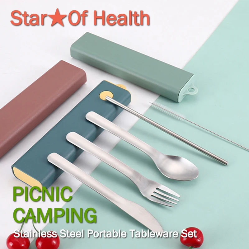 

Portable Tableware Set High Quality Stainless Steel Cutlery Camping Tableware Travel Dinnerware Fork Spoon Picnic Flatware Set