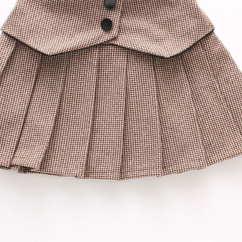 Autumn New Children\'s Clothing Button Simple Versatile Woolen Skirt British Style Fashionable Pleated Skirt