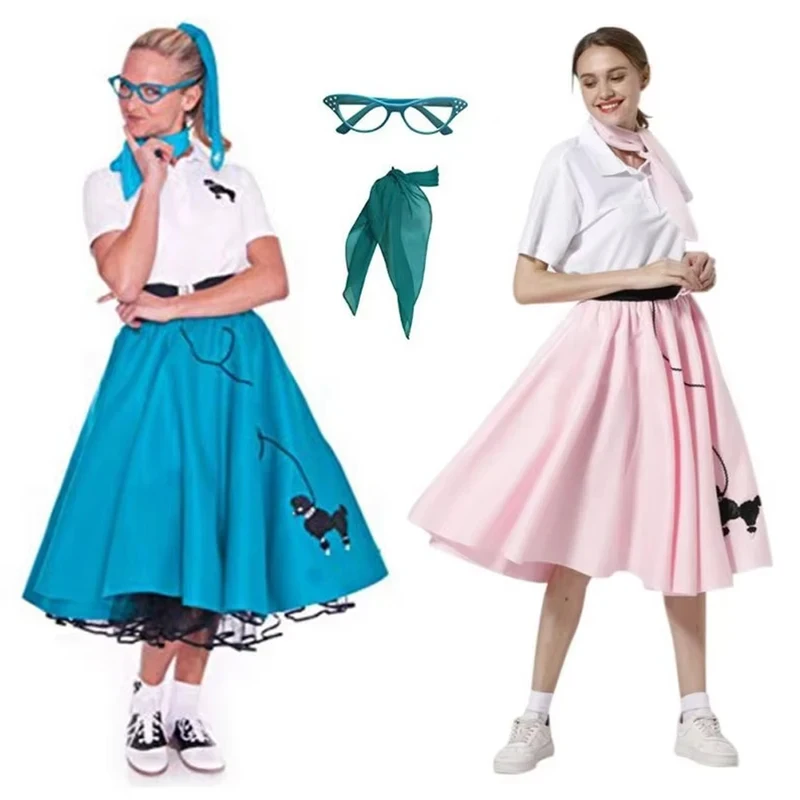 

❤️❤️❤️Adult 4 Piece Poodle Skirt for Adult Women Retro 60s 80s Women Grease Costume Halloween Disguise Party Clothes for L❤️⭐️❤️