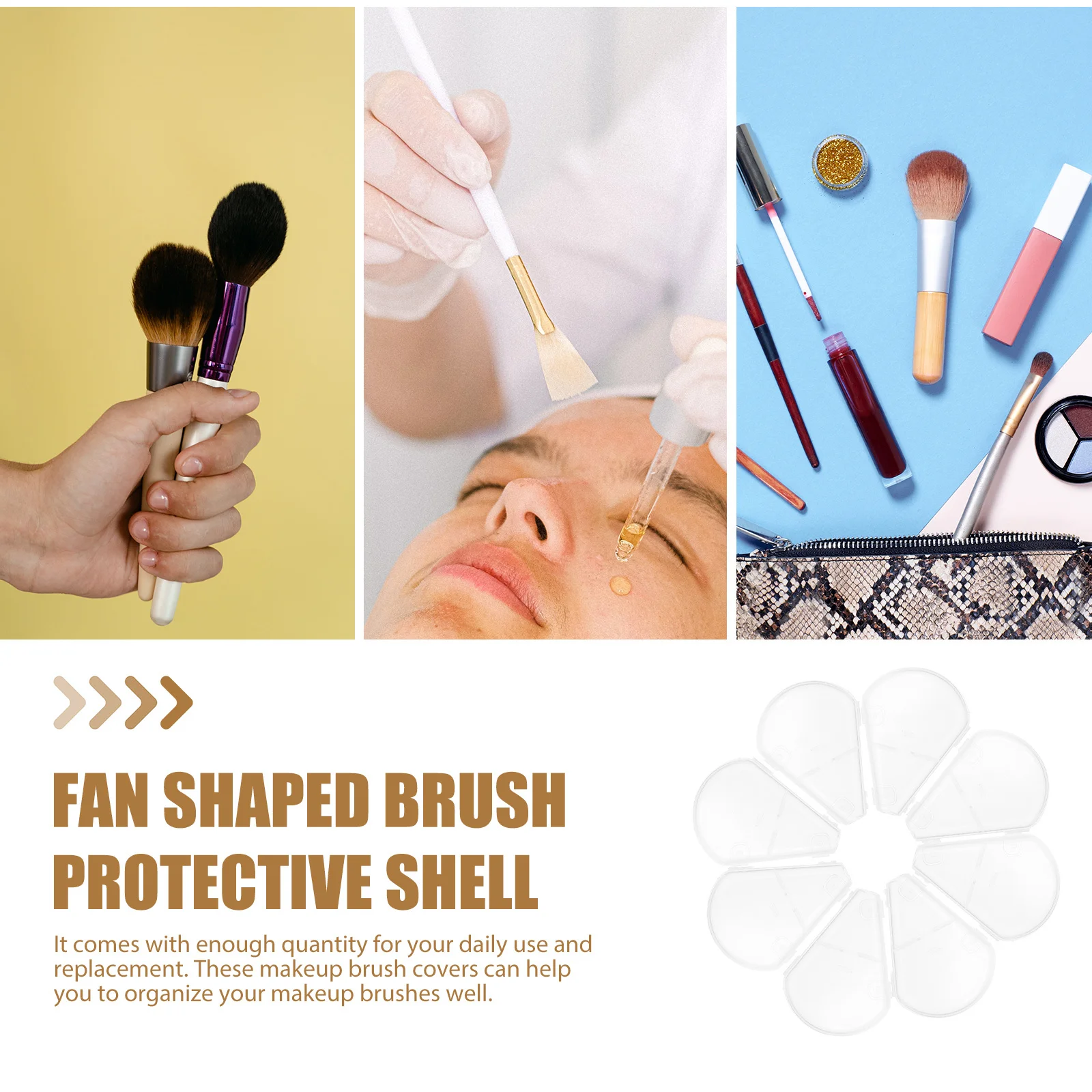

10pcs Fan Shaped Brush Case Clear Plastic Brush Covers Reusable Dust-Proof Caps For Makeup Brushes Travel Storage Protector