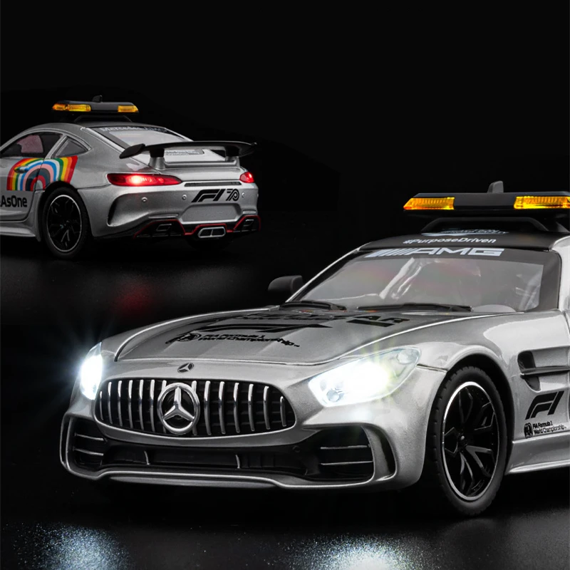 1/24 Benzs-GT GTR Alloy Sports Safety Car Model Diecasts Metal Toy Race Medical Rescue Vehicles Model Sound and Light Kids Gifts