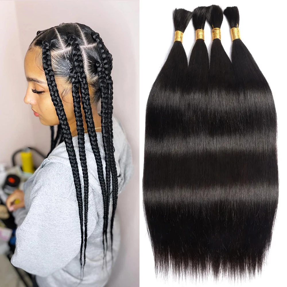 Straight Human Hair Braiding Bair Remy Bulk Human Hair for Braiding 100% Unprocessed Raw Human Hair Extensions Double Drawn