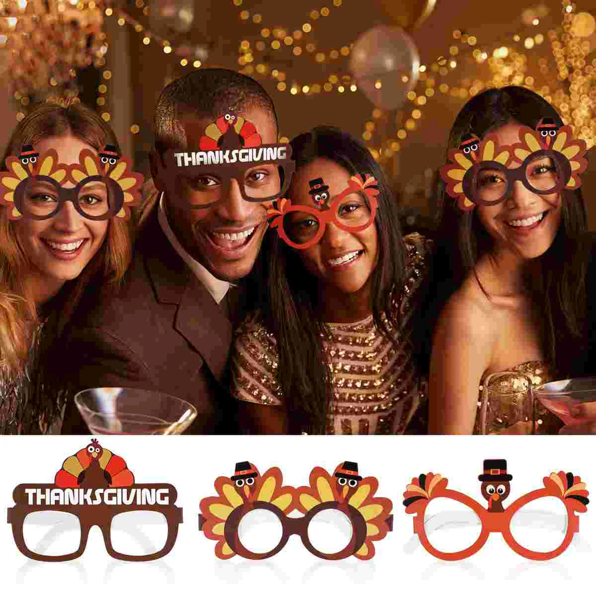 Amosfun 9PCS Funny Turkey Decoration Glasses Thanksgiving Cartoon Eyeglasses Sunglasses for Thanksgiving Costume Party Assorted