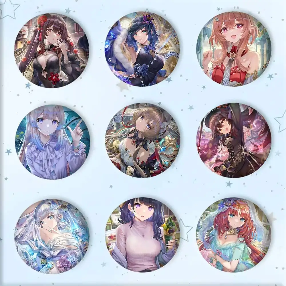Genshin Impact Popular Characters Game Badges Round Cosplay Pin Bag Decor Fans Collect Friends Gifts Brooch