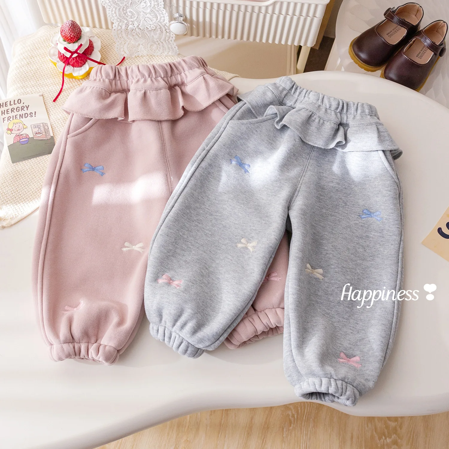 

Children 1-6Y Girls Pant New Winter Korean Bow Embroidery Kids Baby Girls Fleece Trouser Casual Thicken Warm Toddler Girls Pant