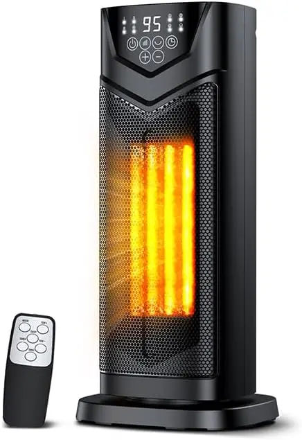 

1500W PTC Ceramic Space Heater with Thermostat, 4 Fan Modes, 12H Timer & Remote – Upgraded Safe Portable Heater for Bedroom, Liv