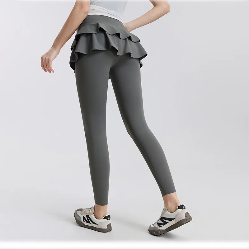 Yoga Skirt Pants for Women Fake Double layered With Pockets Fitness Leggings High-Waist Skirt Pants Gym Trainning Slim Tights
