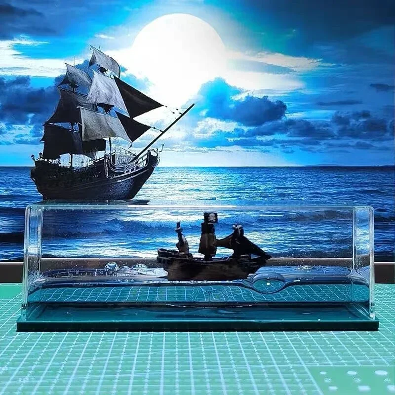 Cruise Ship Fluid Drift Bottle Titanic Riding The Wind and Waves Pirate Ship Sea Cruise Ship Living Room Decoration Gift Toy