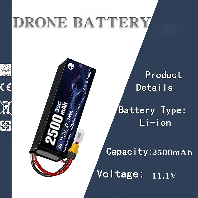 

3S 11.1V 2500mAh 35C High Rate Lipo Battery for FPV Racing Drone/Aircraft Model Spare Parts