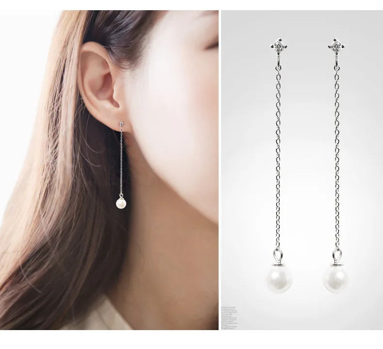 S925 Reines Silber Lange Quasten-Perlen-Zirkon-Ohrhänger Stilvolle Ohrstecker für Damen mit Natürlichen Perlen-Details