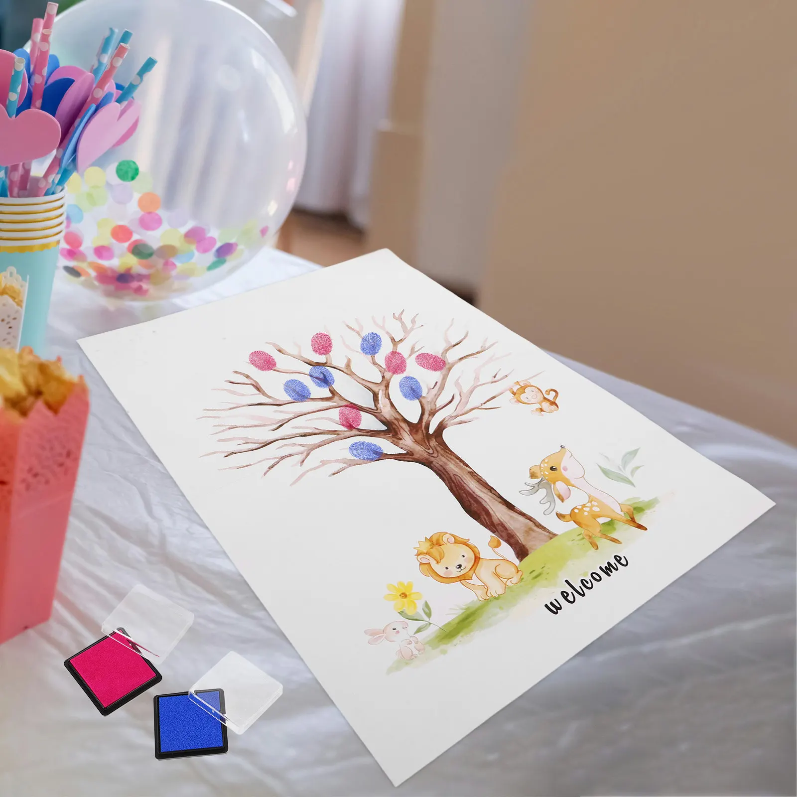 1 ensemble de livre d'or à empreintes digitales en forme d'arbre, kit de décoration pour fête de révélation du sexe, cadeaux de fête, affiche à signer, souvenir décoratif.