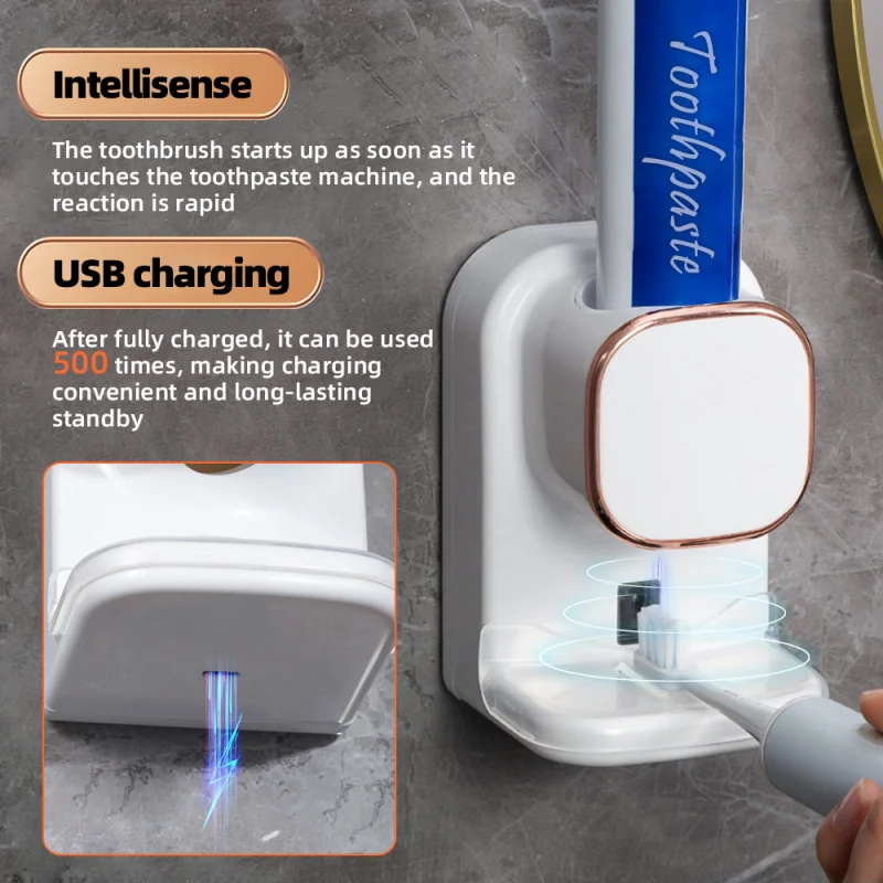 Automatic Toothpaste Dispenser Wall Mounted Dust-Proof Toothpaste Squeezer and Toothbrush Holder Bathroom Accessories