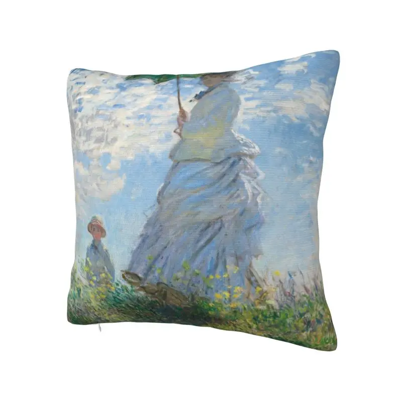 Modern Woman With A Parasol By Claude Monet Cushion Cover for Sofa Velvet Modern Painting Art Throw Pillow Case for Living Room