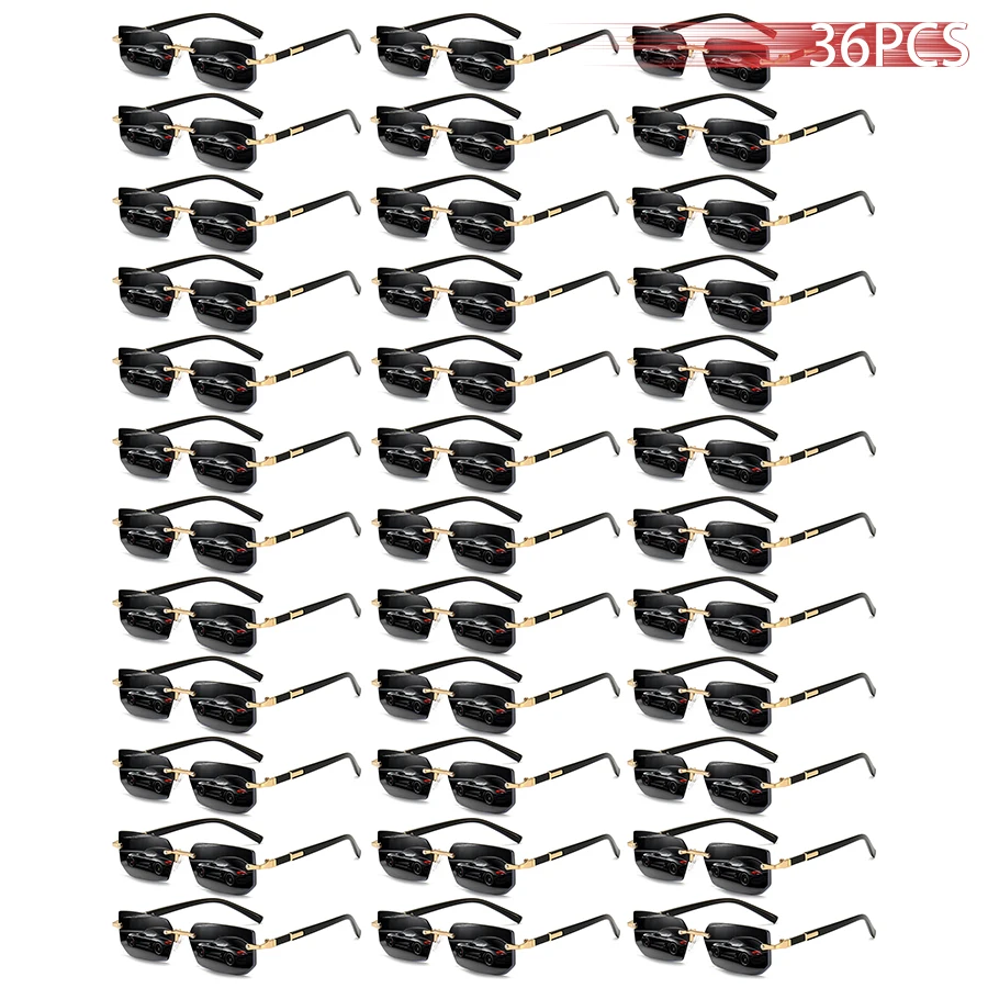 

36 шт. солнцезащитные очки без оправы для мужчин и женщин, прямоугольные градиентные линзы, металлическая оправа, цветные линзы, очки унисекс, роскошная мода