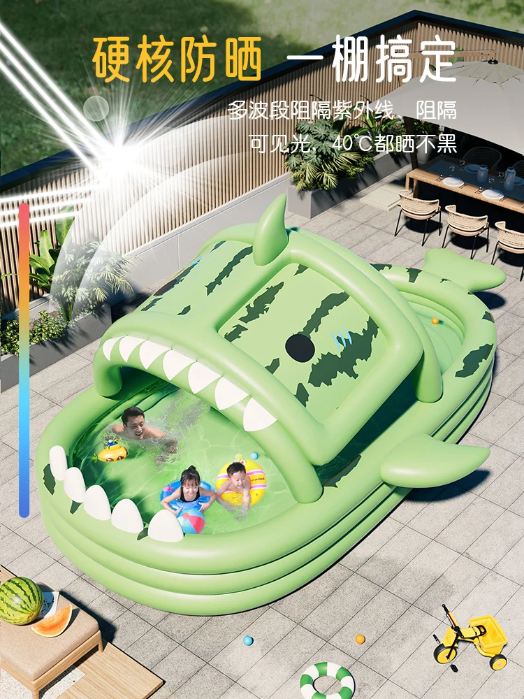 Children's outdoor play pool with sunshade,thickened children's inflatable swimming pool,large children's household folding pool