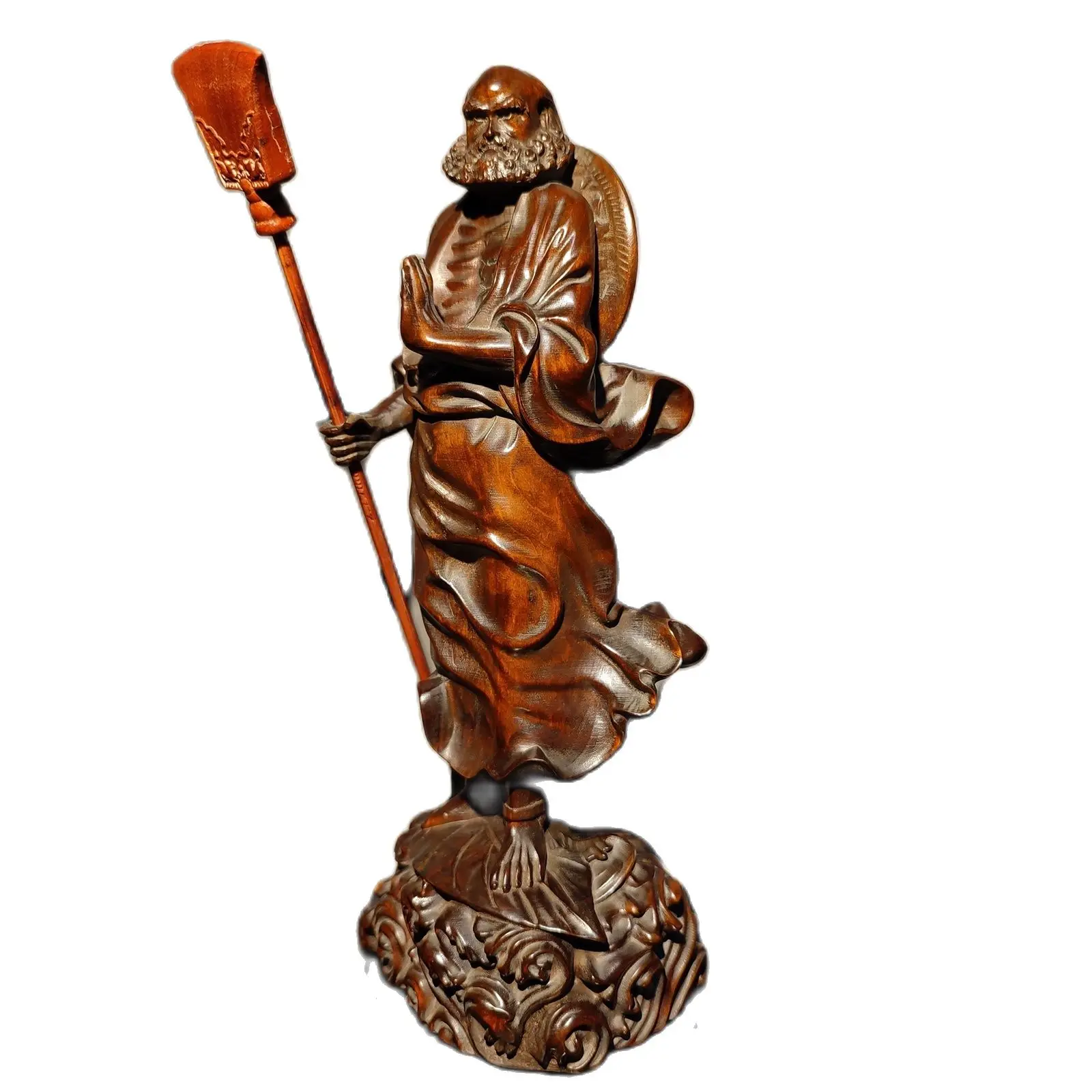 wood boxwood Carved sculpture buddha Dharma Arhat statue Demon Subduing decor room Study souvenir hobby collect