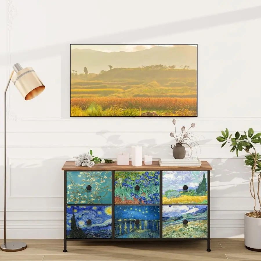 6-lade dressoir voor slaapkamer Van Gogh ladekast Brede tv-standaard Stoffen opberglade voor woonkamer Ingang Kast
