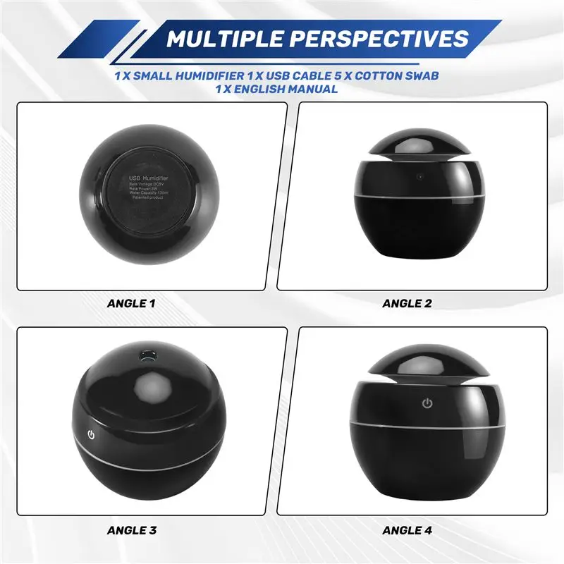 Portable Air Humidifier Ultrasonic USB Aroma Diffuser Oil Diffuser Aromatherapy Black