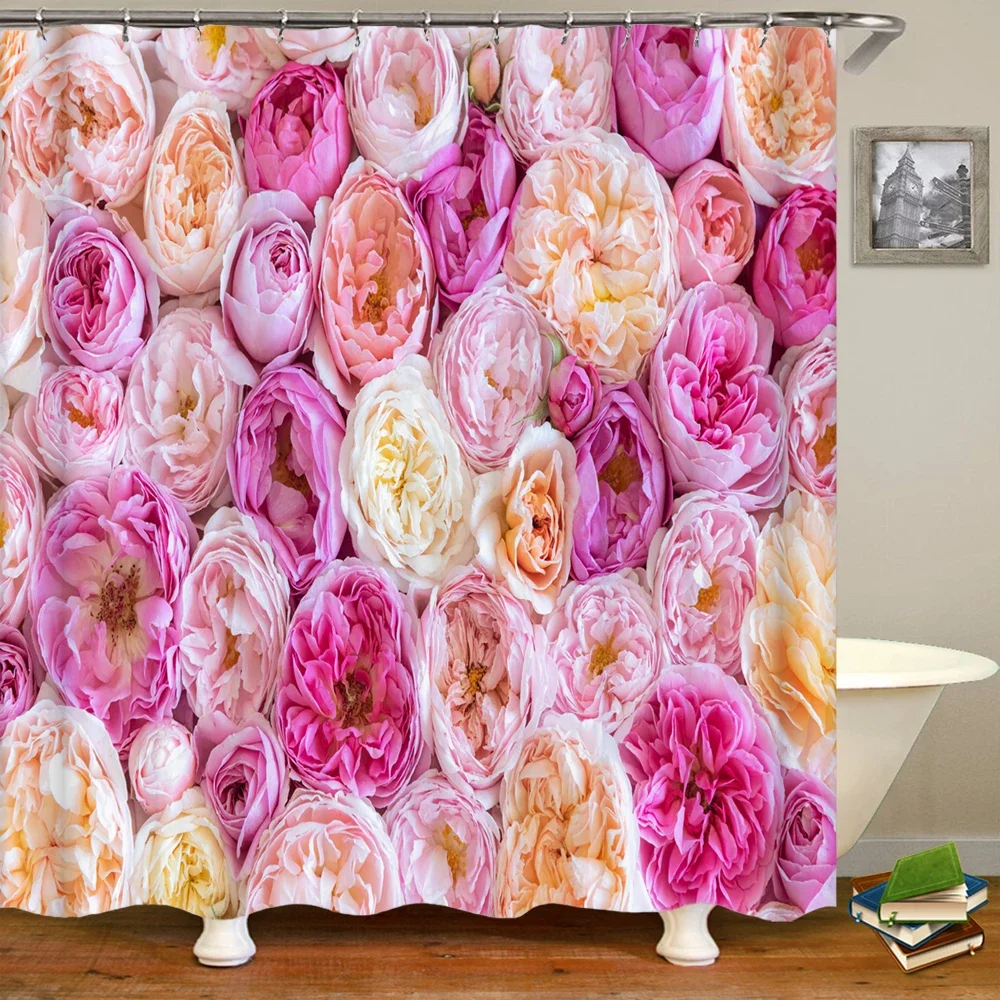 Flowers Printed Shower Curtain Mildew Washable Curtain With Hooks Bathroom Decorative Curtain 3D Shower curtains 240*180cm