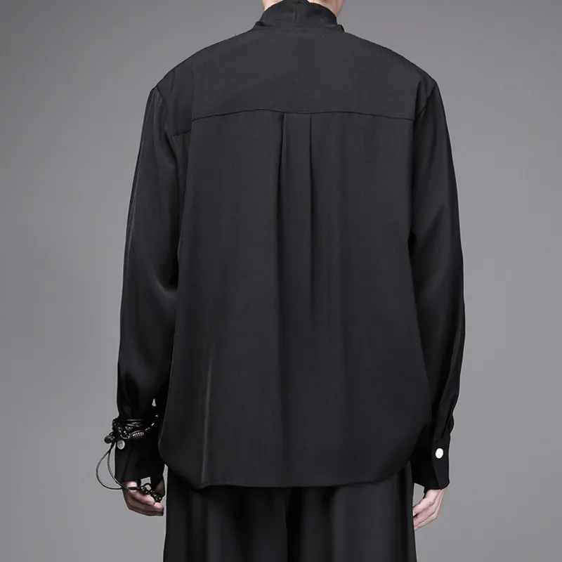 WVGA Spring New Men Dark Style Yamamoto Style Pile Collar Design Pleated Draped Long Sleeve Shirts Niche Chic Casual Tops W19058
