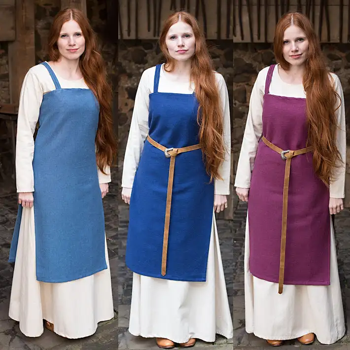 Women\'s Medieval Viking Apron Overdress with Laced Back Tunic Dress Faire Renaissance Fair Party Carnival Halloween Dress ﻿