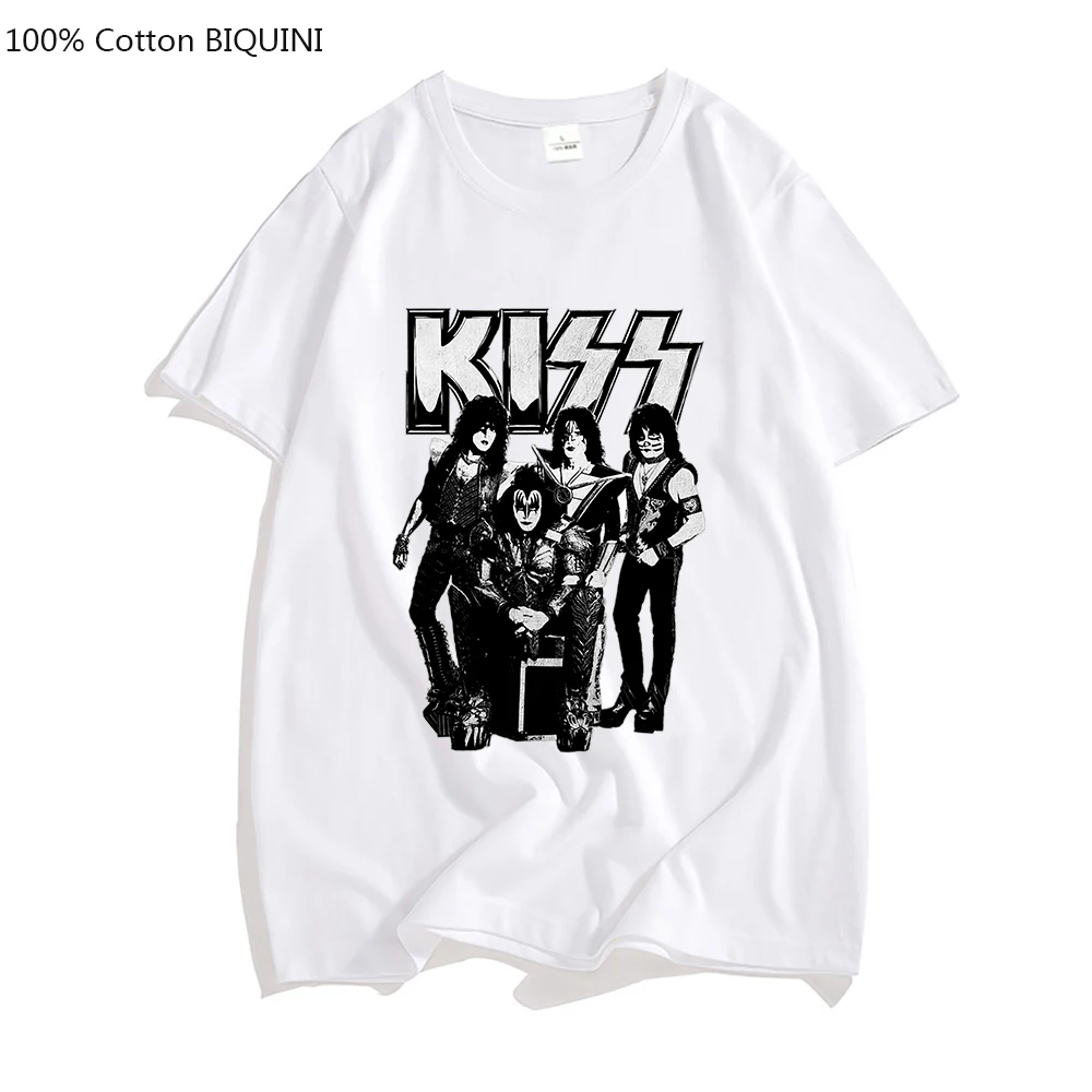 100% Cotton T Shirt Kiss T-shirt Men/Women Fashion Oversized Tshirt Tops Tees Summer Unisex Camiseta Heavy Metal Music Band Tees