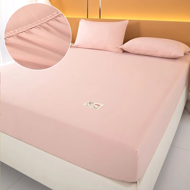 Thickened Cotton Single Fitted Sheet Solid Color Non slip Mattress Protective Cover Full Surrounding Dust Cover For Hotel Home