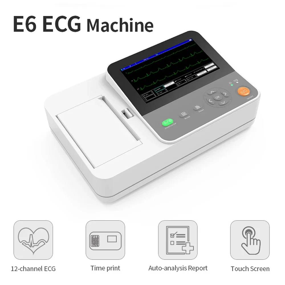 

CONTEC E6 ECG Machine Electrocardiograph 7'' HD Touch LCD Display Portable 12-lead EKG Cardiac Monotor Multi-language +Printing