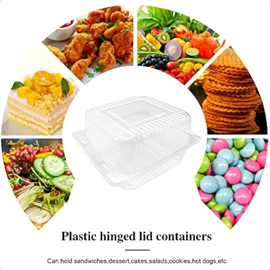100 قطعة من الحاويات البلاستيكية الشفافة المفصلية مع أغطية حاويات شريحة الكيك الفردية حاوية طعام بلاستيكية مربعة للاستعمال مرة واحدة #6