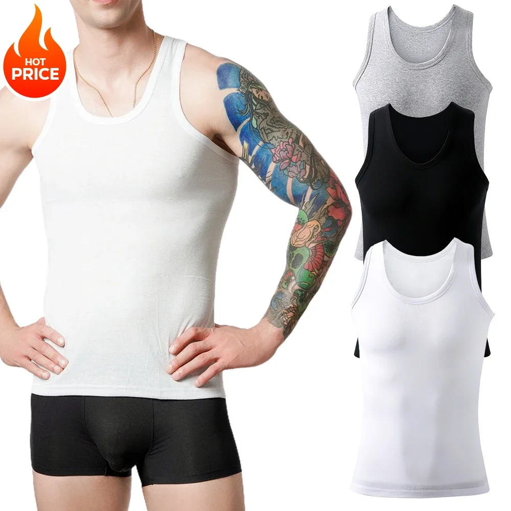 【HOT】Men Vest Pure Cotton Breathable Solid Motion Men Underwears Cotton Undershirts L-4XL Waistcoat For Men Sports Fitness Vest