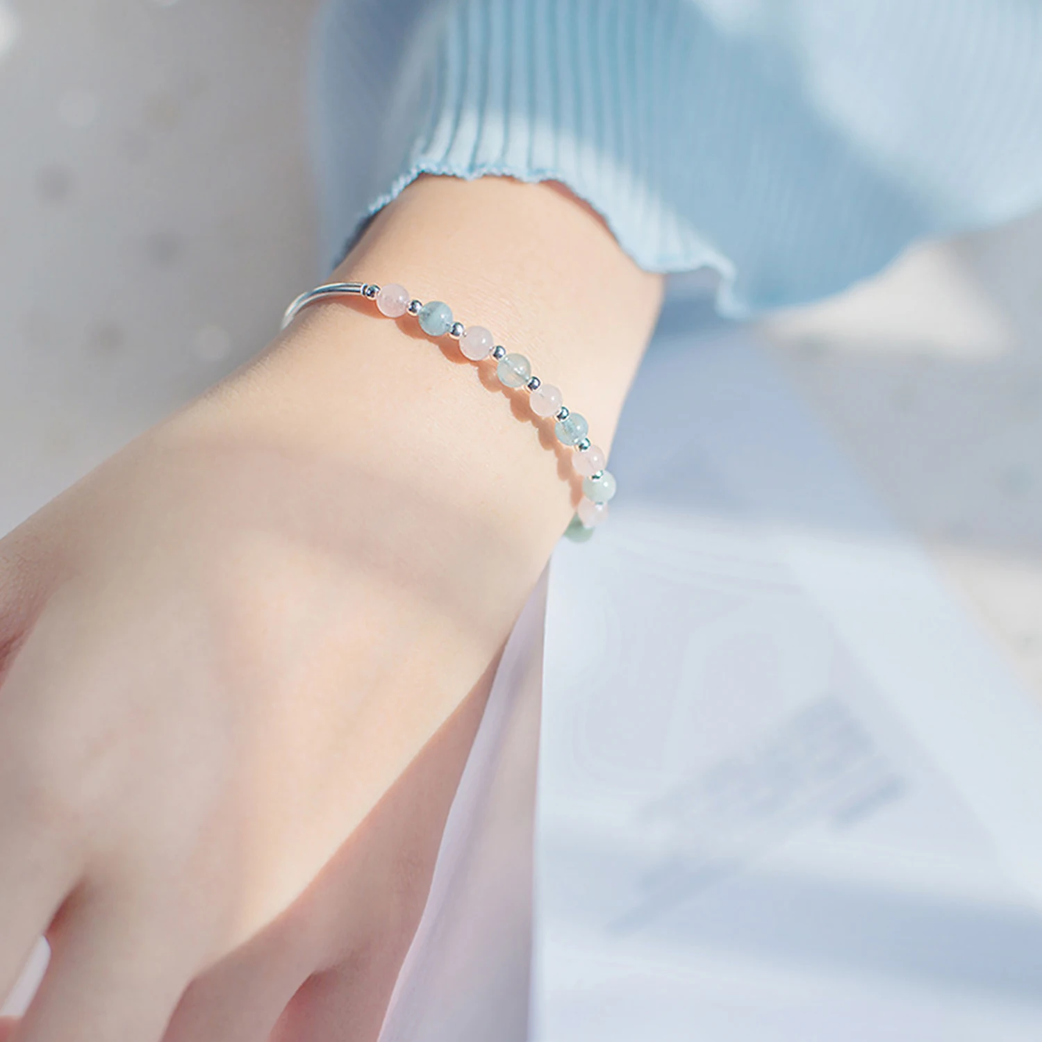 Modian 925 Sterling Silver Colorful Beads Crystal Charms Bracelet Fashion New Luxury Bangle Chain For Women Party Jewelry