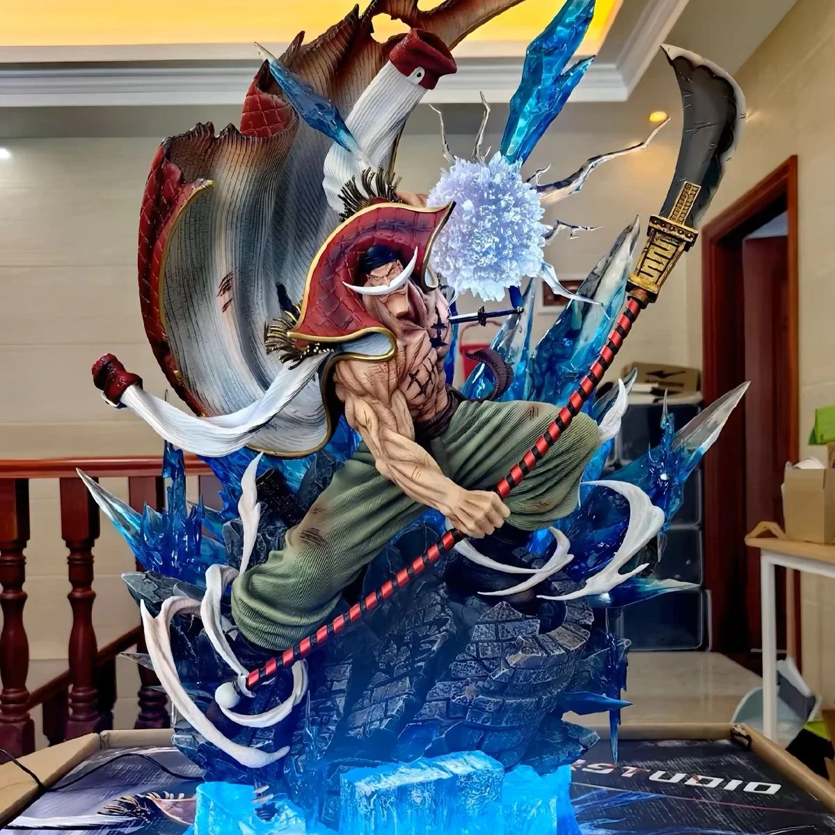 38CM ONE PIECE Anime Figure Whitebeard Pirates Famous Naval Battle Scene Can Emit Light Peripheral PVC Model Desktop Gifts Toys