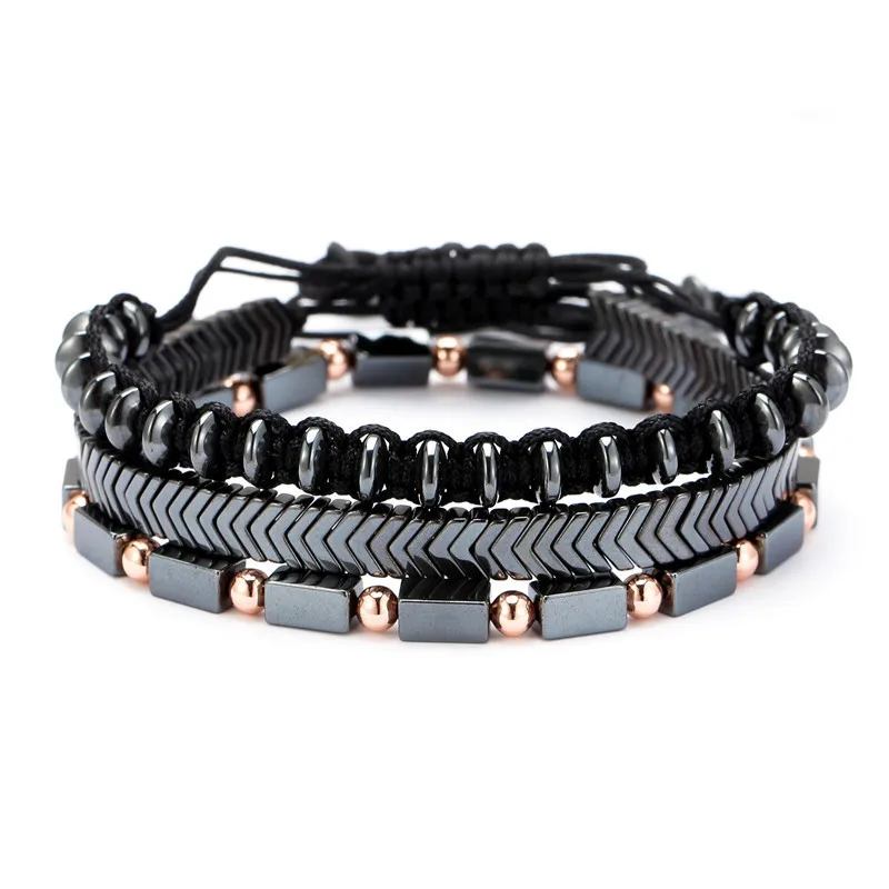 

Fashion Hematite Natural Stone Beads Men Bracelet Multilayer Black Bead Braided Charm Punk Bracelet Bangles Women Jewelry Gift