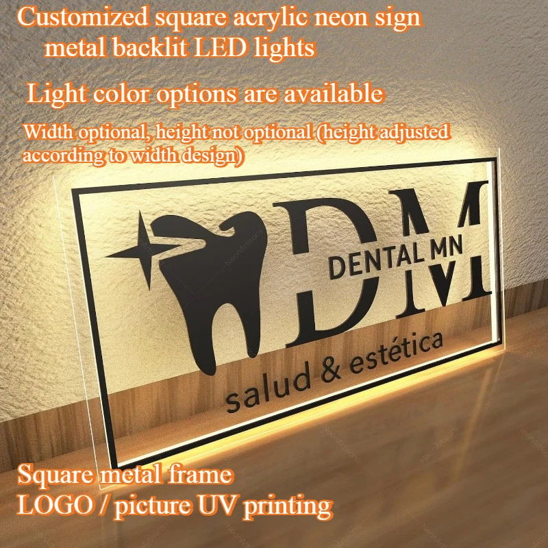 Customized square acrylic sign sign, metal backlit LED lights for beauty salons,nail salons,cafes,bars,boutiques not waterproof