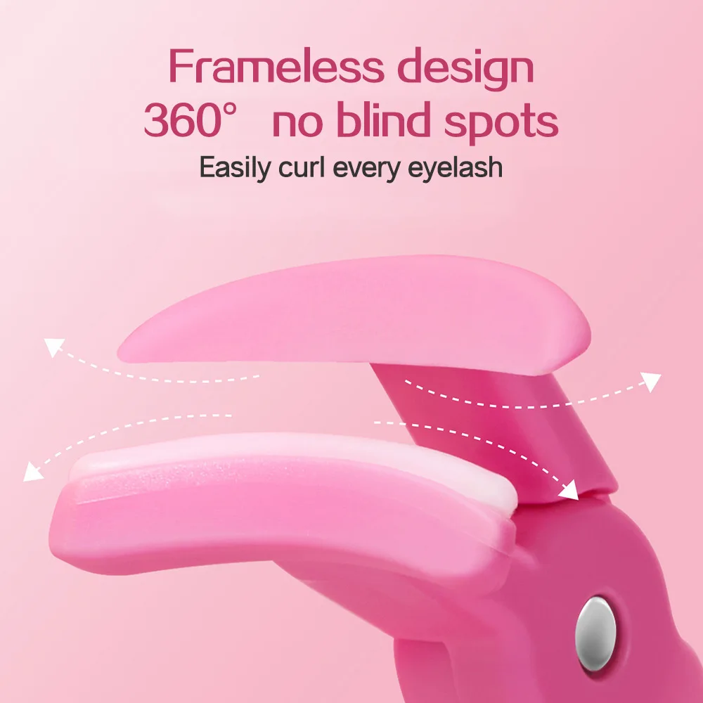 GECOMO Bezel-free Eyelash Curler with Silicone Refilll Pads, Long-lasting Shaping Wide-angle Partial Eyelash Curler Beauty Tool