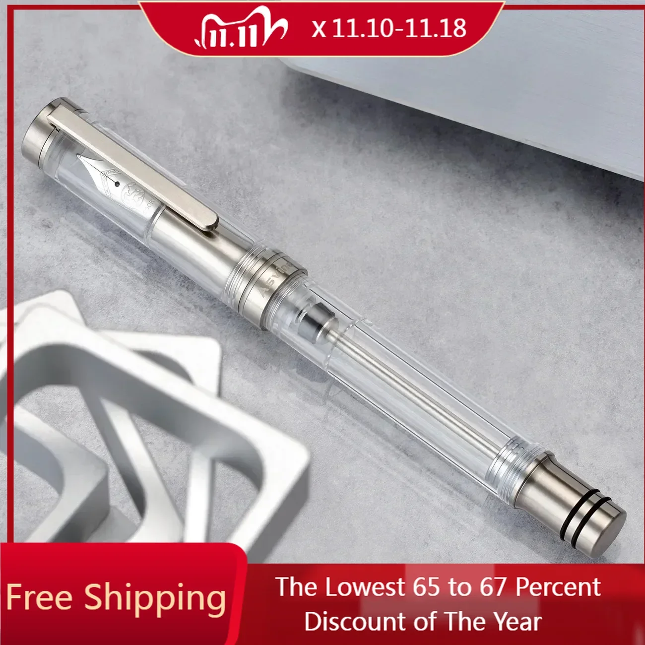 

New Asvine V200 Piston Fountain Pen EF/F/M 0.38/0.5/0.7MM Bock Nib, Transparent High Quality Imported Resin Student Stationery