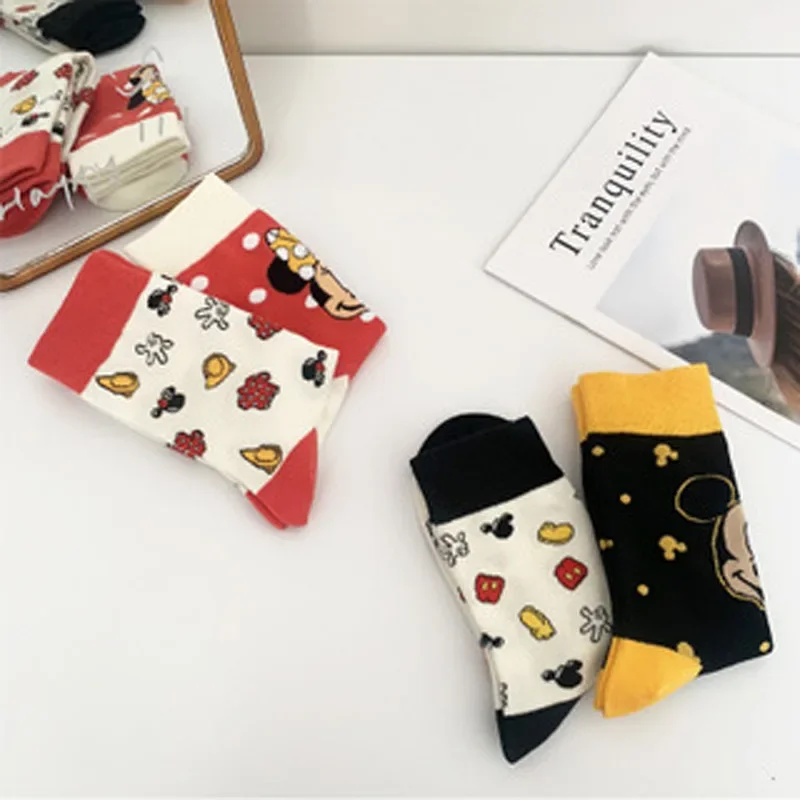 Socks Medium Socks Donald Mickey Autumn and Winter Cartoon Cute Student Girls Socks Minnie Pooh Stitch Women\'s Socks