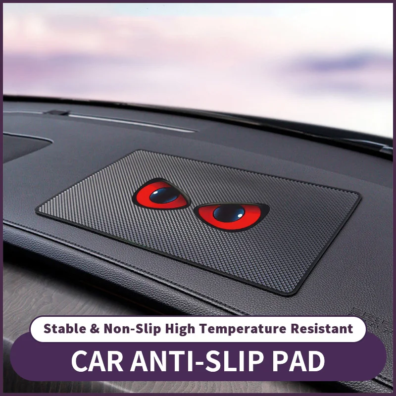 Car Dashboard Pvc Anti-Slip Mat for Interior Center Console, Anti-Slip Rubber Mat for Phone Holder and Sunglasses Storage, Black and Red Devil Eye Style