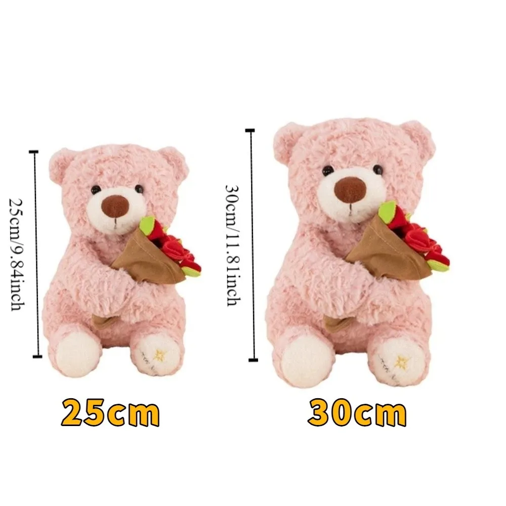 Kawaii romantique ours Rose détachable dessin animé tenant des fleurs ours couverture florale en peluche anniversaire