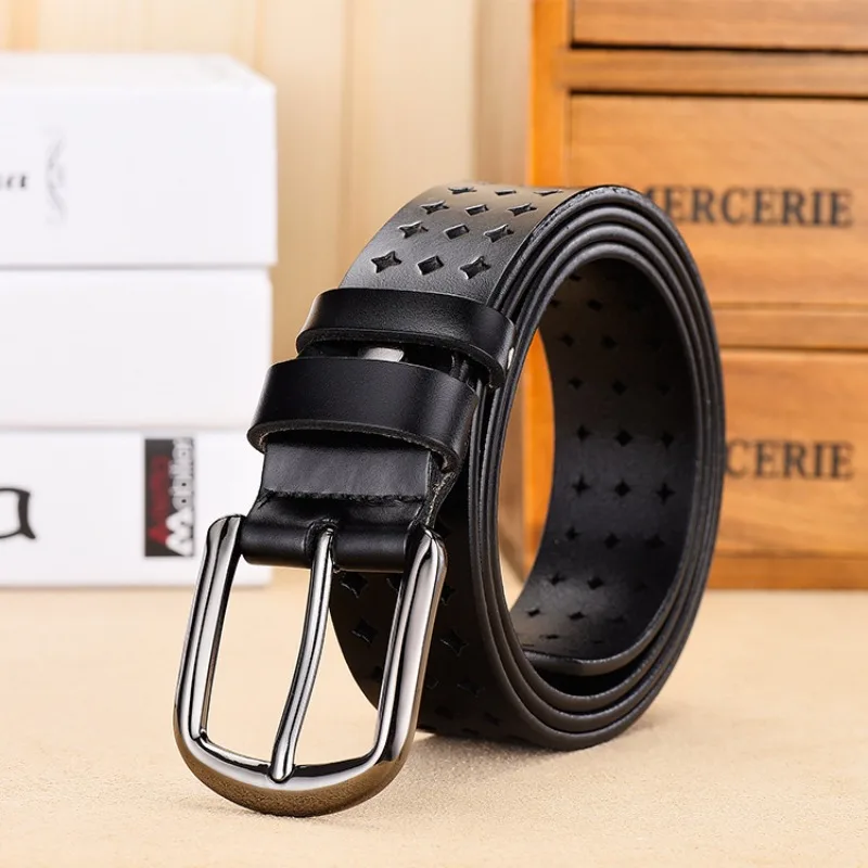 حزام نسائي من الجلد الطبيعي بتصميم كلاسيكي، حزام مجوف متعدد الاستخدامات، حزام بإبزيم دبوس أنيق للنساء #2