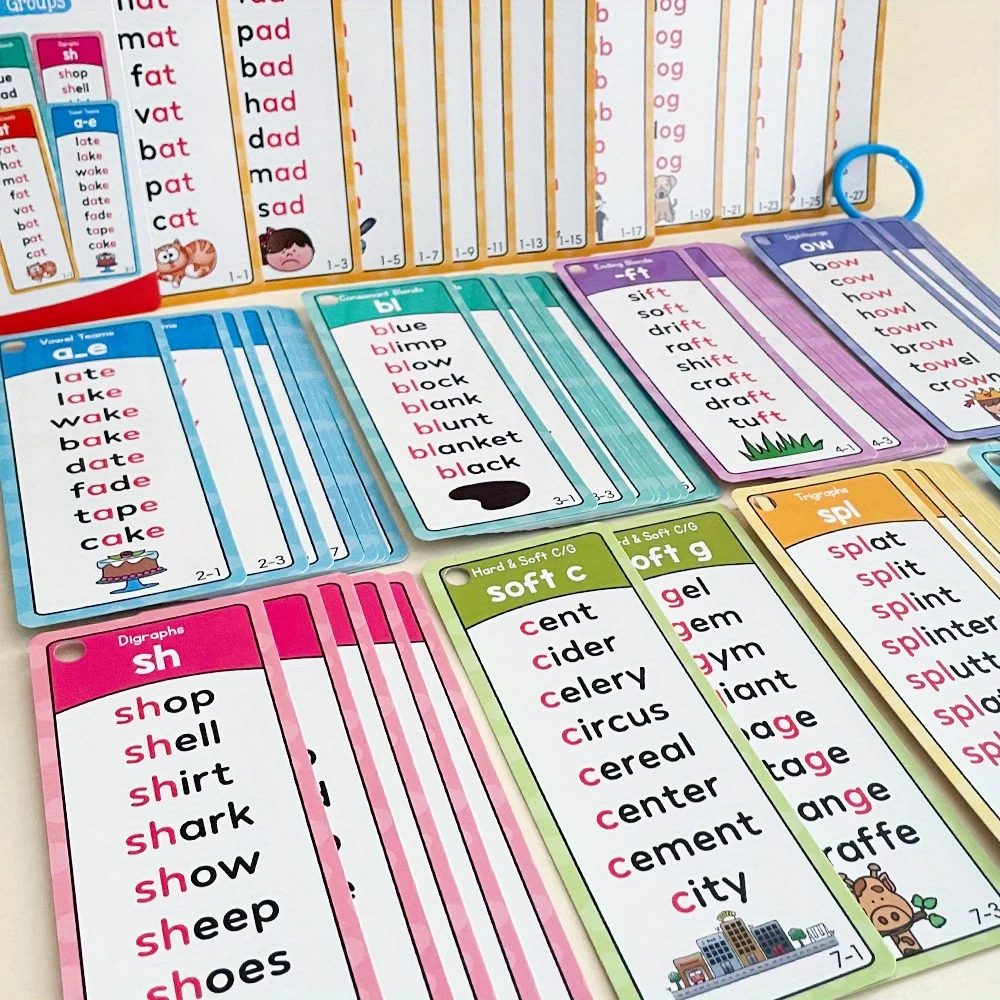 60 Sheets Teacher Teaching Aids Montessori Phonics Word Lists Cards English Vocabulary Building Learning Flashcards
