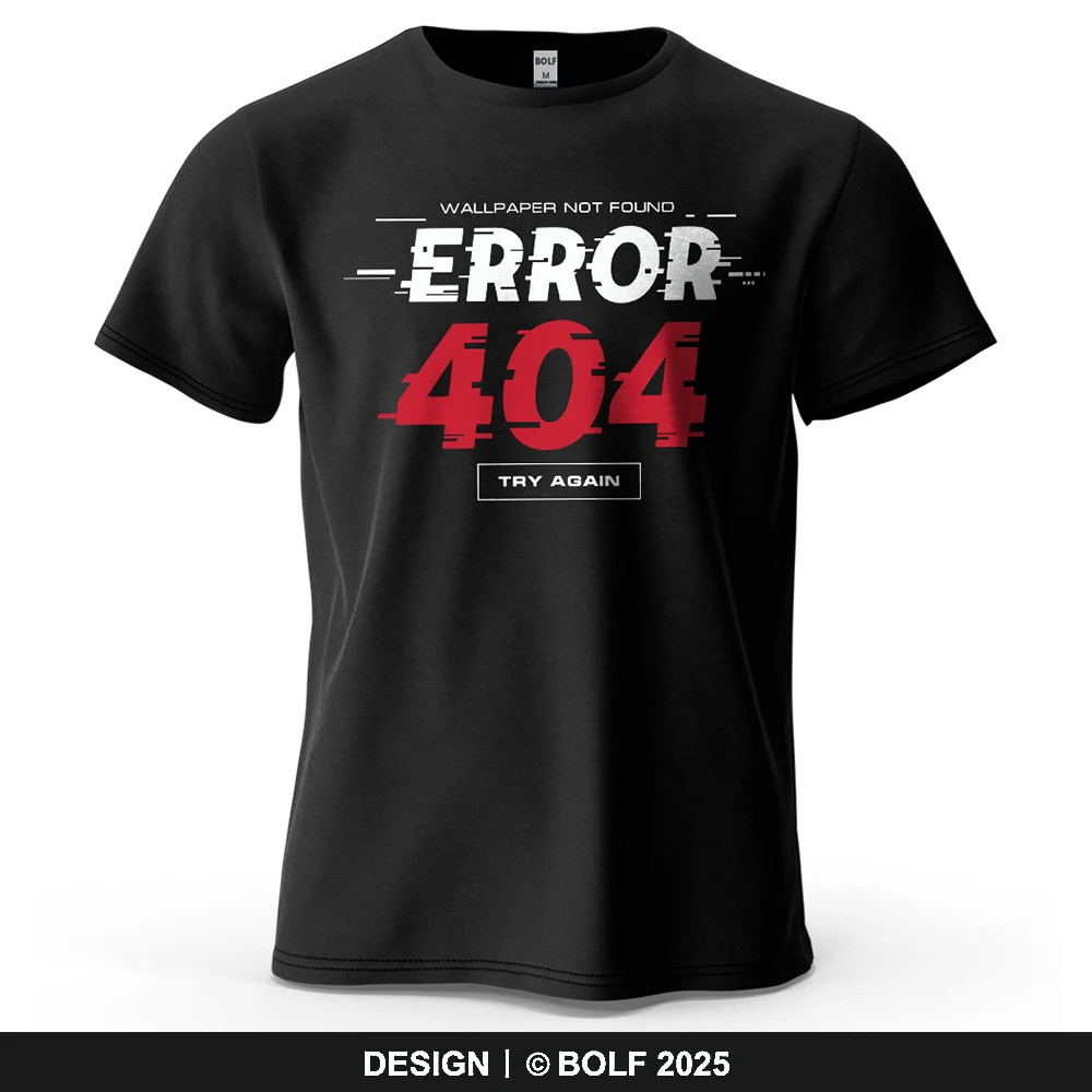 Error 404 Wallpaper Not Found Printed Men's T-Shirt 100% Cotton Oversized Glitch Art Graphic Tees for Women Tops Tees Streetwear