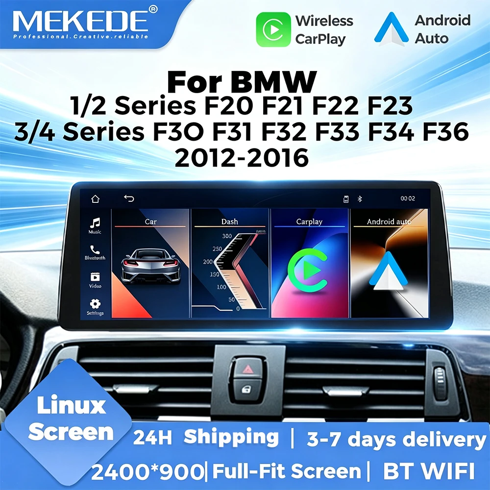 MEKEDE Stock UE Schermo 12,3 pollici 2400*900 2K per BMW Serie 1 2 3 4 F20 F21 F22 F30 F31 F32 F33 F34 F36 Lettore Multimediale per Auto WIFI BT Carplay Wireless Android Auto Navigazione GPS Supporto