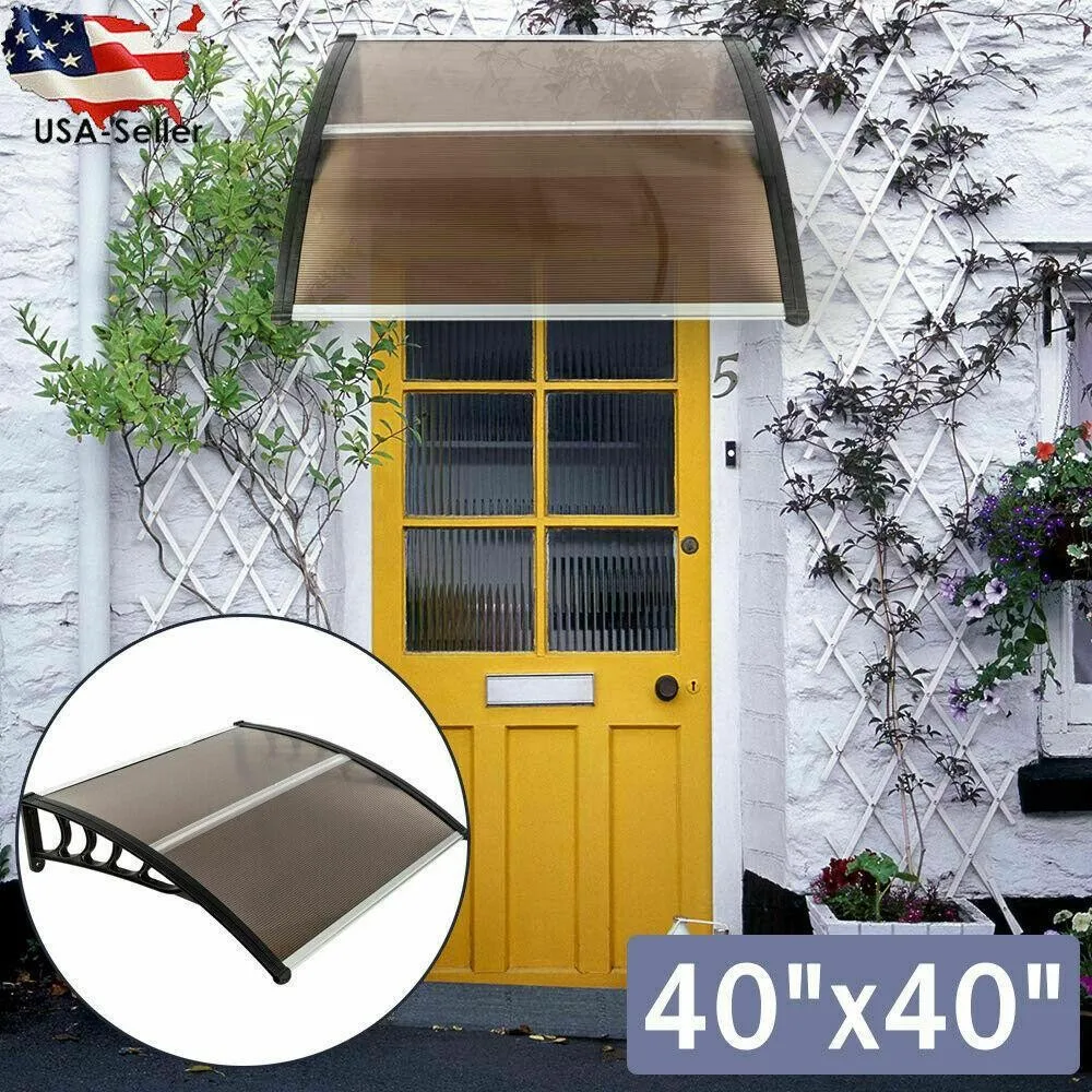 

New DIY 40"x 40" DIY Home Window Awning Door Canopy Polycarbonate Brown