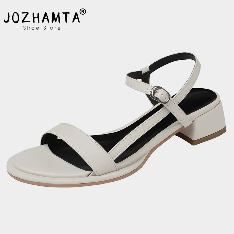 JOZHAMTA Size 33-40 Women Sandals Real Leather Chunky Heels Summer Shoes Woman 2023 New Buckle Strap Office Ladies Elegant Shoes