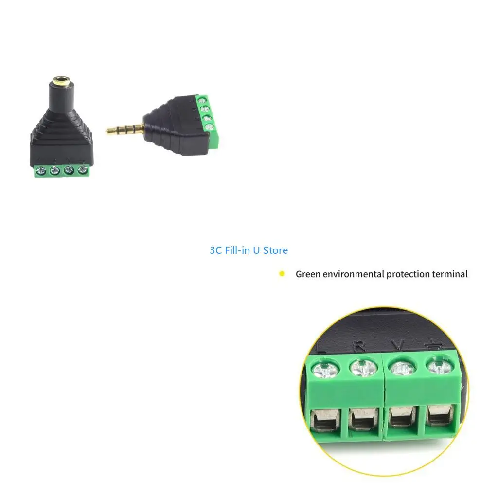 G8TA 3.5mm Male/Female Terminal Block 4 Pin Stereo Plug Ergonomic Grip Screw Headphone Bolt Screw Solderless