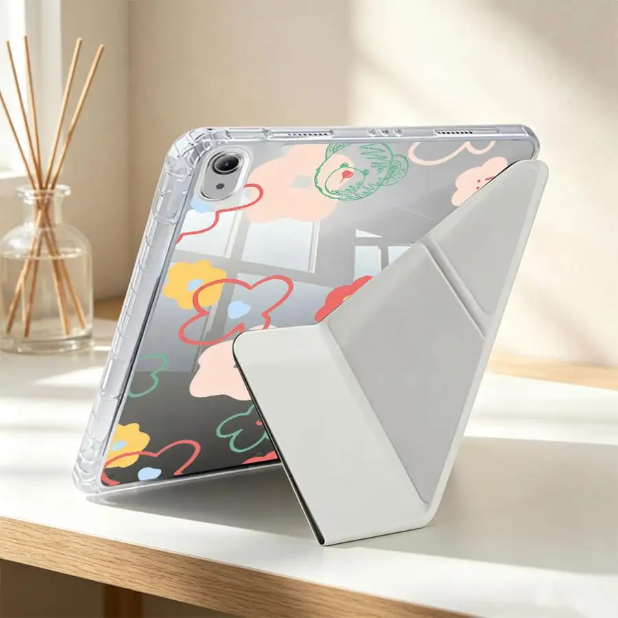 Pastel Doodle Bear Tablet Case For Samsung Galaxy Tab S7 FE S8 A8 S10 Lite A11 A9 Plus S9 Plus With Pen Slot Cover