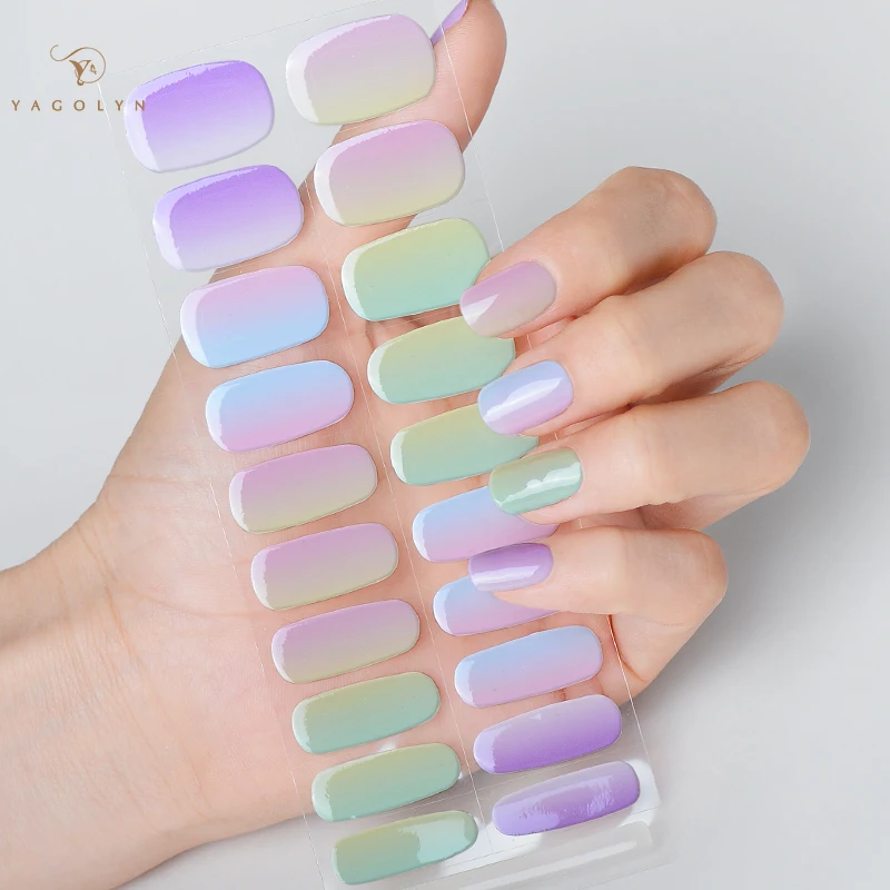 20 Tips Semi-Cured Gel Nail Strips Stickers Semi-Gebakken Pers Op Nagels Stickers Volledige Cover Uv Led Lamp Voor Nagels Nodig Nagel Bedels