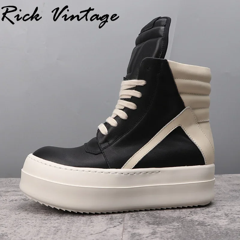 Rick Men Women Thick Bottom Shoes Genuine Leather Increase Platform Women Sneakers High Street Vintage Original Luxury Brand