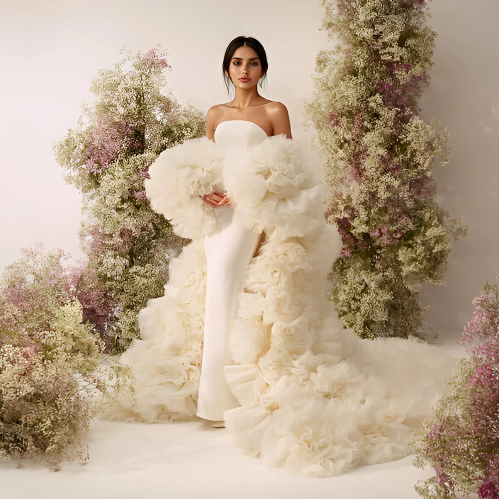 

ESBRIDE Luxury Fishtail Strapless Pleated Wedding Dress Haute Couture Lace Trailing Bridal Gown Customized
